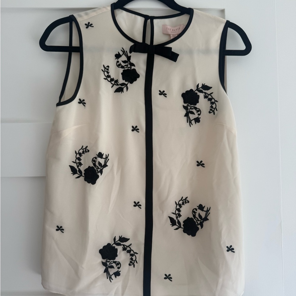Ted Baker - Cream & Black Rose Embroidered Top. NWT